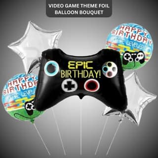 Happy Birthday Video Game Theme Foil Balloon Bouquet - Helium Filled - 5PC