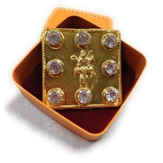 Shukra Yantra with Jarkan (Zircon) Stone in Gold Plated For Pooja and Wealth/Business, Status Prosperity
