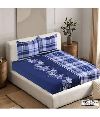 Valtellina Cotton Double Bedsheet ( Navy Blue )