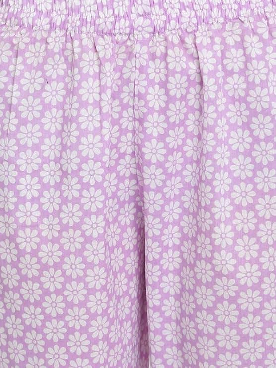 INDIAN KNOTS-Women lavender and white Printed Pure Cotton Kurta with Palazzos & Dupatta_1101-DG005301 view 6