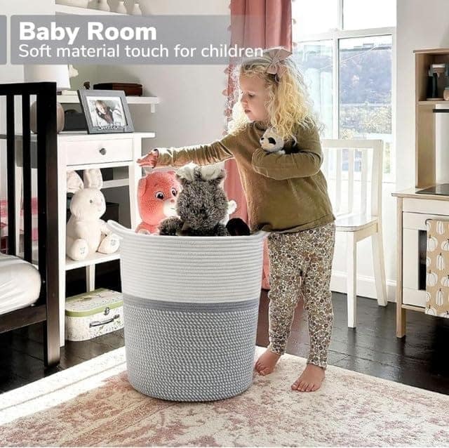 Generic Cotton Pack Of_1 12x14 Inch Storage Basket For Clothes (Grey-White)-PID66434 view 2