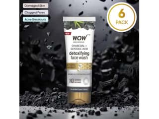 WOW Charcoal + Glycolic Acid Detoxifying Face Wash | Oil Control + Gentle Exfoliation with Tea Tree & Aloe 100 ml - Pack of 6
