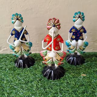 Handcrafted Punjabi Traditional Musicians Decorative Figurines, Iron, Colorful, Set of 3, Indoor Table Decor for Home, Living Room, Office