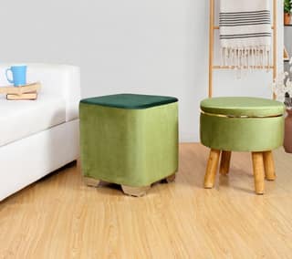 ShadowKart Ottoman Pouffes Sitting Stool for Living Room Furniture Wooden Footstools Puff Mudda Footrest Pouff for Office Home Decor, Combo
