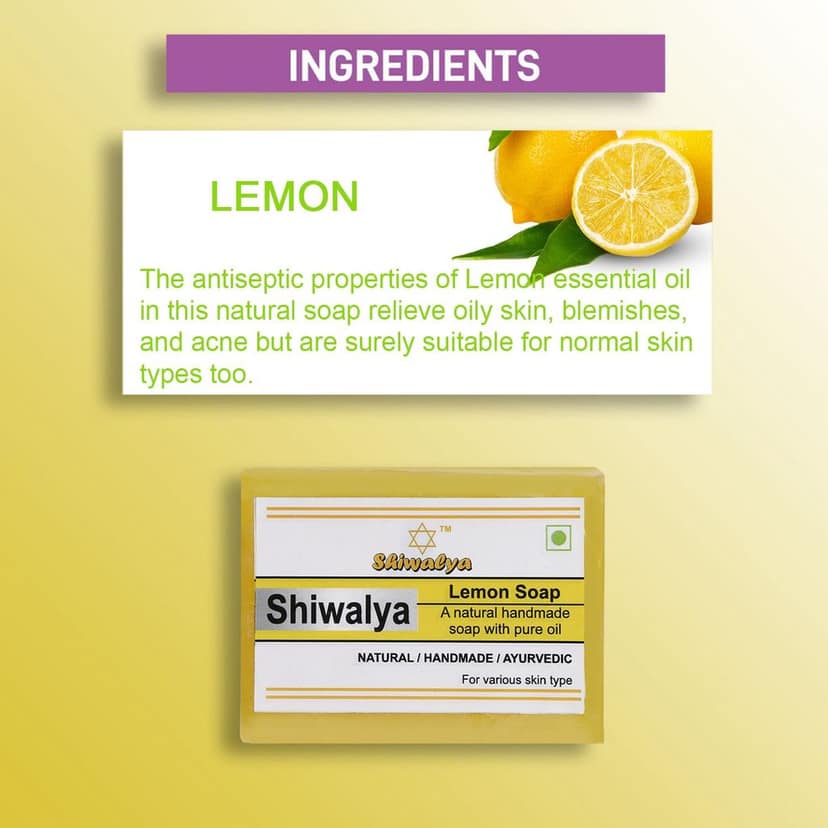 SHIWALYA Natural Lemon Soap || Handmade Bathing Soap || Herbal Soft & Radiant Skin || Suitable for All Skin Types (Pack of 2) view 3