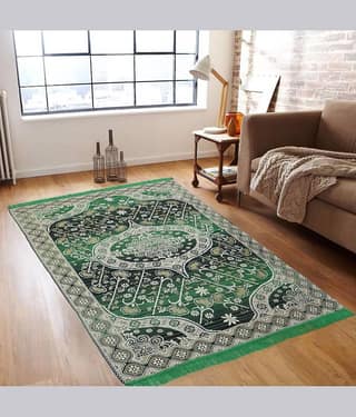 Valtellina Green Velvet Carpet Floral 4x7 Ft