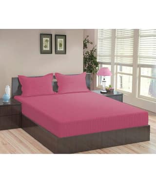 MAHALUXMI COLLECTION Microfibre Vertical Striped 1 Bedsheet with 2 Pillow Covers - Purple
