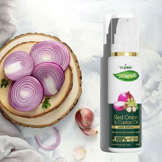VI-JOHN Prakritik Red Onion & Castor Oil Hair Serum for Frizzy Free, Strong, Shiny Hair | Deep Smoothing & Nourishing for Hair Growth and Healthy Hair, 100% Natural Bioactives | 100ML