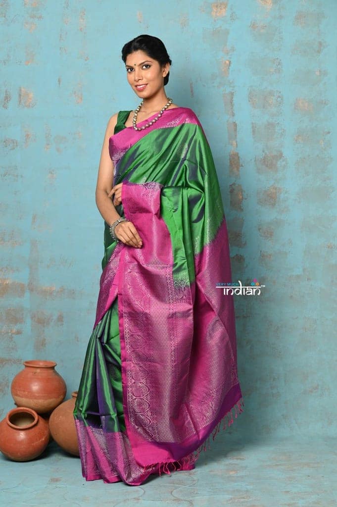 Anokhi ~ Handloom Pure Soft Silk Saree with Designer Pallu ~ Basil Green (Limited Edition) view 2