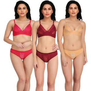 Empisto Branded Rani, Skin Maroon Color Lingerie Sets Pack of 3