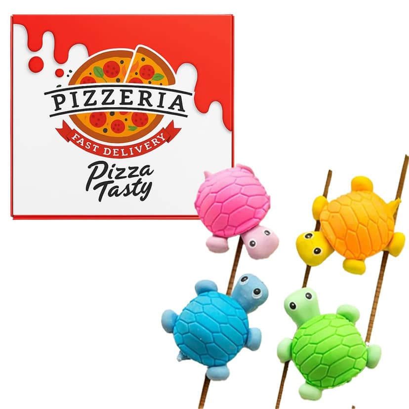 Set of Pizza Slice and turtlre Shape Eraser Piece Pizza 7 Slice and 4 Piece Turtle Collection, Educational Fun Stationery