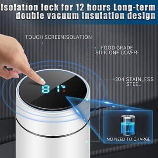 Water Bottle -500ml -Smart Display Stainless Steel Water Bottles,Sports Water Bottle Keep Cold and hot,BPA Free Kids Office Water Bottles for School Office (White) view 7