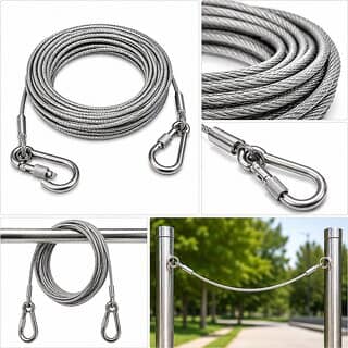 Strong Steel Dori for Hanging and Organising, 3 mm x 10 Metre, Single Cable with 2 Hooks