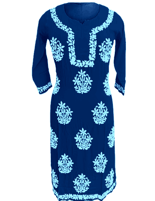 Blue Chikankari Kurta with Gala Booti Embroidery Work