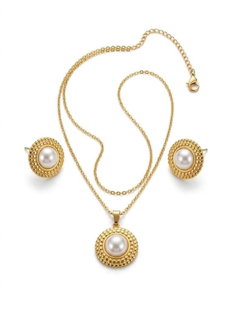 GemGleam Gold Plated Pearl Pendant Set with Earrings for Women | Elegant Designer Jewellery | Anti-Tarnish | Skin-Friendly | Stylish Lightweight Jewellery for Girls (Pearl Halo)