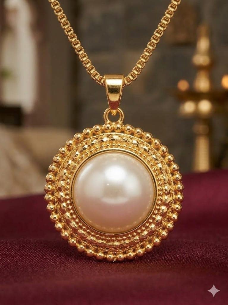 GemGleam Gold Plated Pearl Pendant Set with Earrings for Women | Elegant Designer Jewellery | Anti-Tarnish | Skin-Friendly | Stylish Lightweight Jewellery for Girls (Pearl Halo) view 5