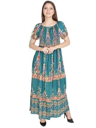 Attractive Printed Rayon Bobbin One Piece fit and Flare Dress in tie dye Pattern Comfy Trendy Night Gown for Women