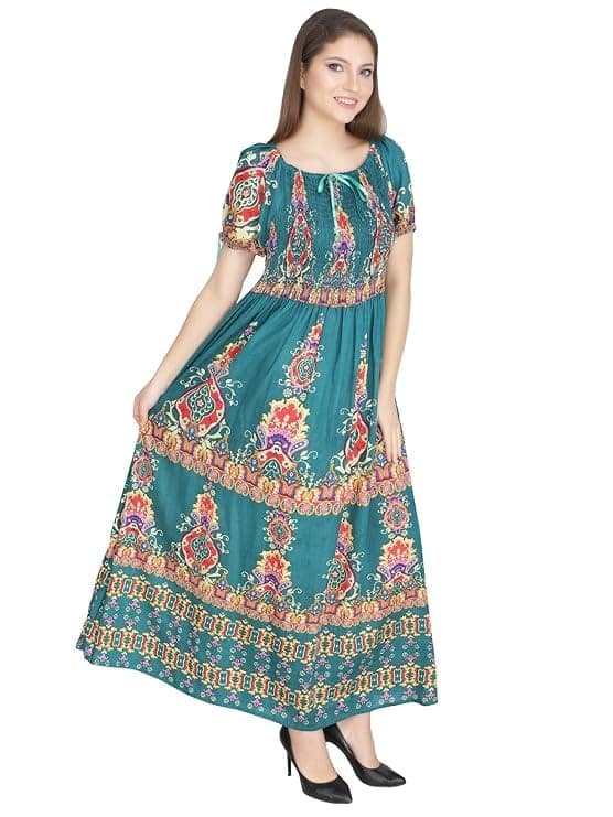Attractive Printed Rayon Bobbin One Piece fit and Flare Dress in tie dye Pattern Comfy Trendy Night Gown for Women view 3