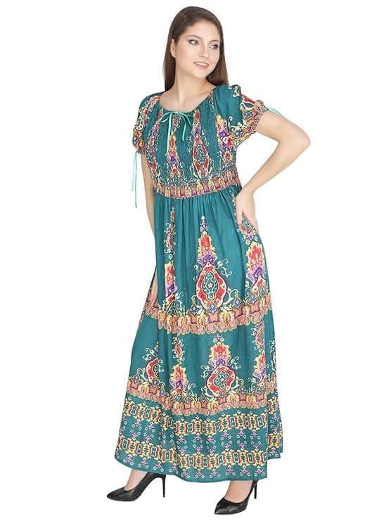 Attractive Printed Rayon Bobbin One Piece fit and Flare Dress in tie dye Pattern Comfy Trendy Night Gown for Women view 4