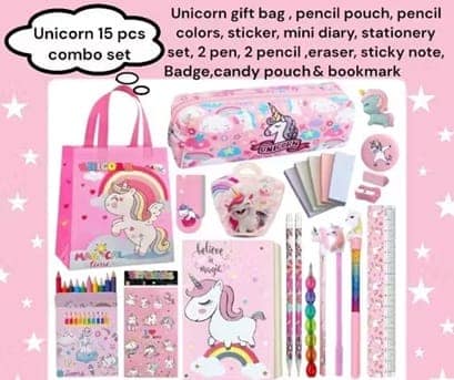 Stylish Cute Unicorn School Stationery Combo Set – 15 Pcs for Girls