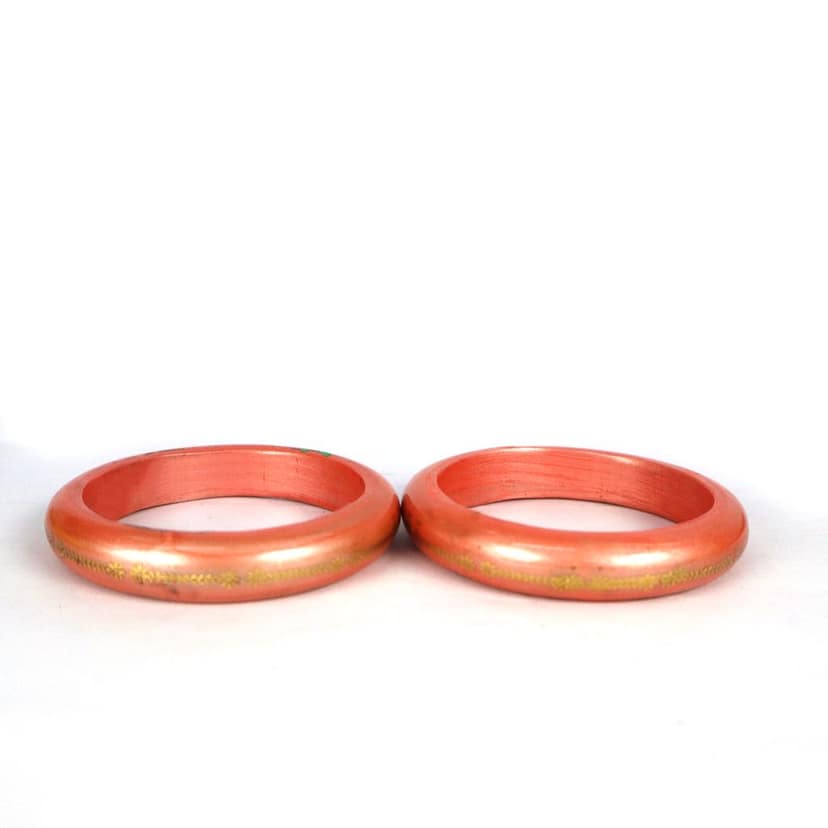 FHS Rajasthani Inner Gold Work Lac Bangles Set- Peach view 3