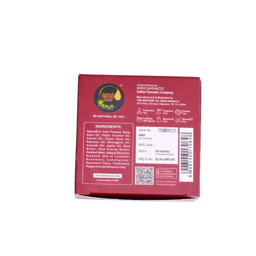 INDUS HEMP MOROCCAN RED RHASSOUL CLAY| LUXURY SHAMPOO BAR|STIMULATES SCALP FOR SOFT FULLER & SHINIER HAIR | HANDMADE SOAP| 100G 3.52 oz view 2
