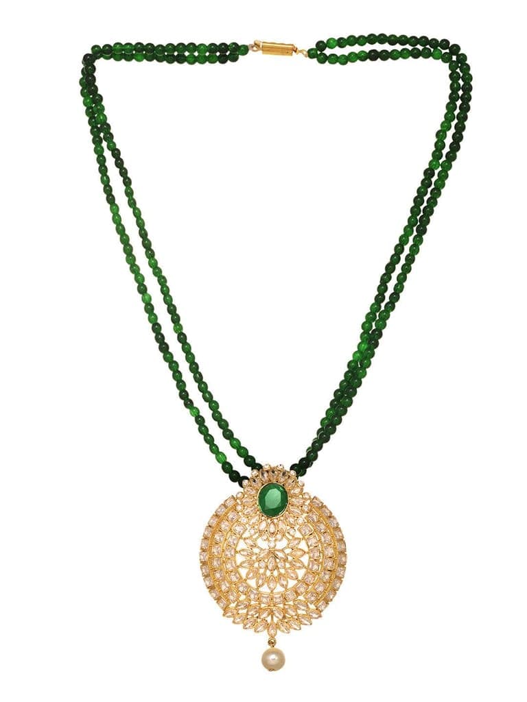 Gold Plated Polki AD studded Green Beads Maala Necklace Set view 5