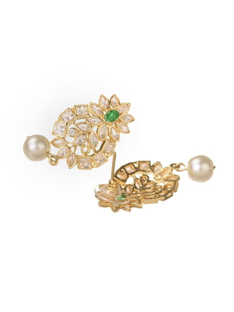 Gold Plated Polki AD studded Green Beads Maala Necklace Set view 7