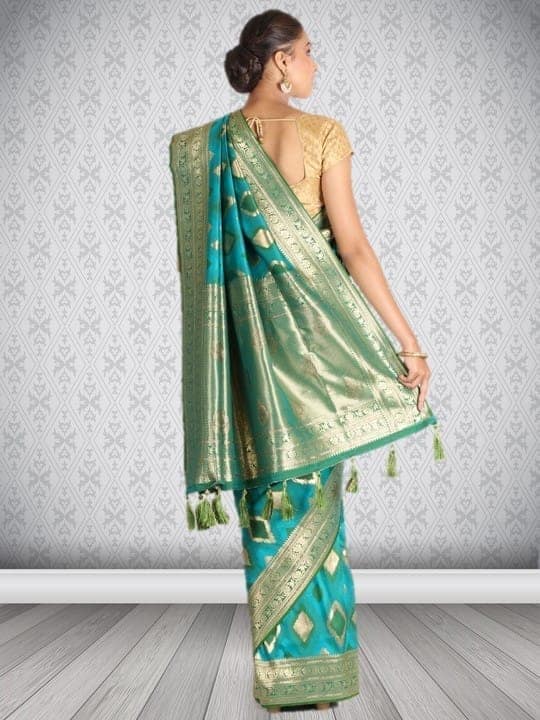 Green Taffeta Silk Saree view 2