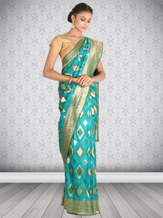 Green Taffeta Silk Saree view 3