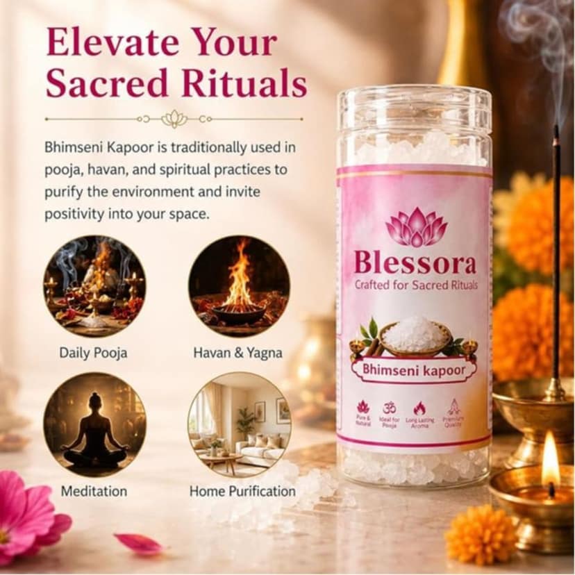 Bhimseni Camphor Kapoor - 100% Pure Organic Camphor for Pooja Hawan Meditation Aromatherapy & Home Fragrance view 5