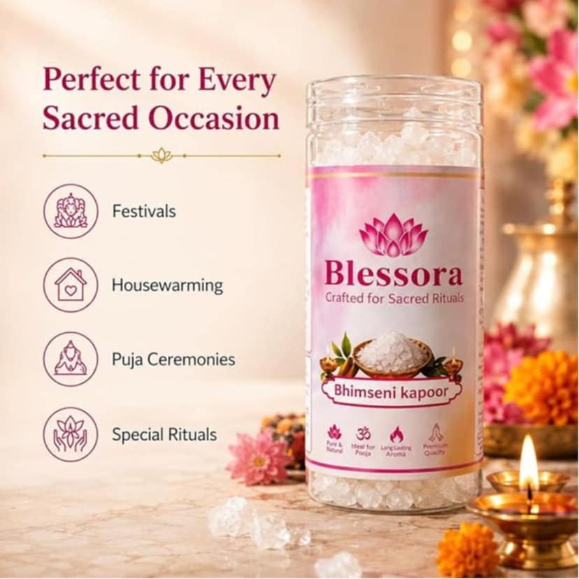 Bhimseni Camphor Kapoor - 100% Pure Organic Camphor for Pooja Hawan Meditation Aromatherapy & Home Fragrance view 6