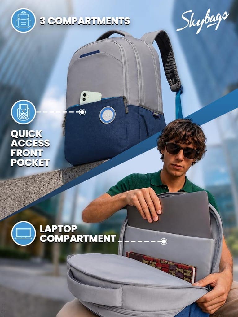 Metro Office Laptop Backpack for Men & Women | 30L Backpack with Rain Cover & Laptop Compartment | Office Backpack view 3
