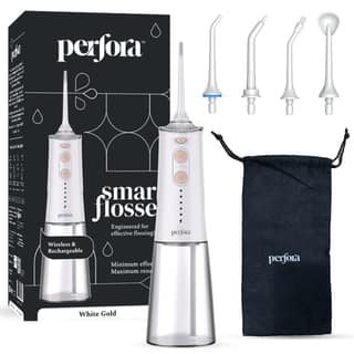 Perfora Smart Water Dental Flosser - Tank Capacity with 5 Modes & 5 Nozzles | 1 Year Warranty | Dental Flosser For Teeth Oral Care, IPX7 Waterproof, Rechargeable (White Gold), 220 ml