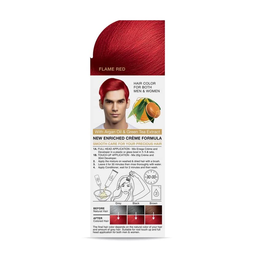 Enega Flame Red Hair Color Cream 150ml | No Ammonia | With Argan Oil and Green Tea Extract | Nourishing and Long Lasting view 3