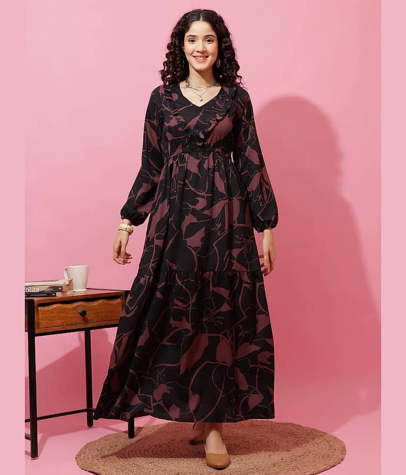 Sheetal associates Women Crepe Printed Fit & Flare Dress ( Brown )