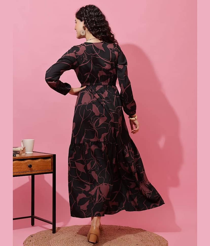 Sheetal associates Women Crepe Printed Fit & Flare Dress ( Brown ) view 2