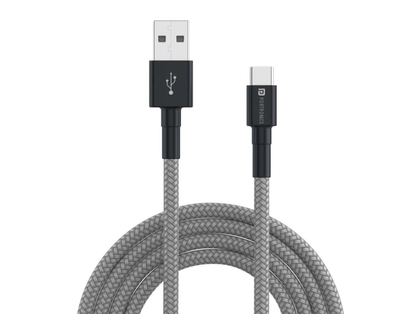 Portronics Konnect B Micro USB Cables For Fast Charging & Data Sync 3.0 Amp with PVC Heads, Nylon Braided, 1 mtr - Gray