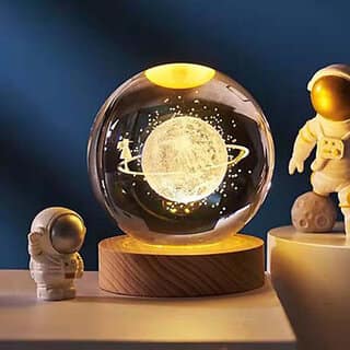 3D Moon Crystal Ball Night Light,2.4 inch Glass Ball with Led Wood Base Lamp Night Lamp(7 cm, star walk)