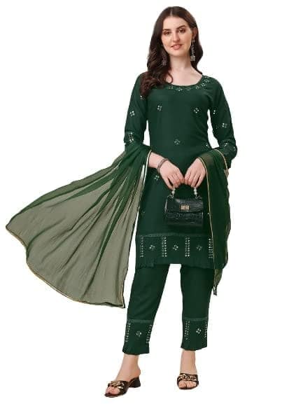 Buy & Try Women's Straight Rayon Embroidery Kurti Pant Set with Duppta | Festival & Wedding Special Kurta Set for Women view 8