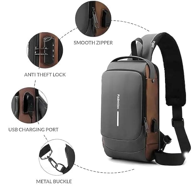 Anti-Theft Crossbody Sling Bag for Men | Password Lock, USB Charging Port & Multiple Compartments view 3