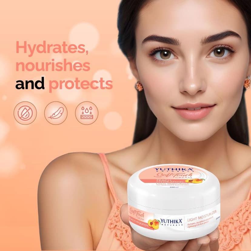 Yuthika Peach Hydration Light Moisturizer Cream for Face, Hand, Body, Dry Skin Moisturizer for All Skin Types - 300ml view 8