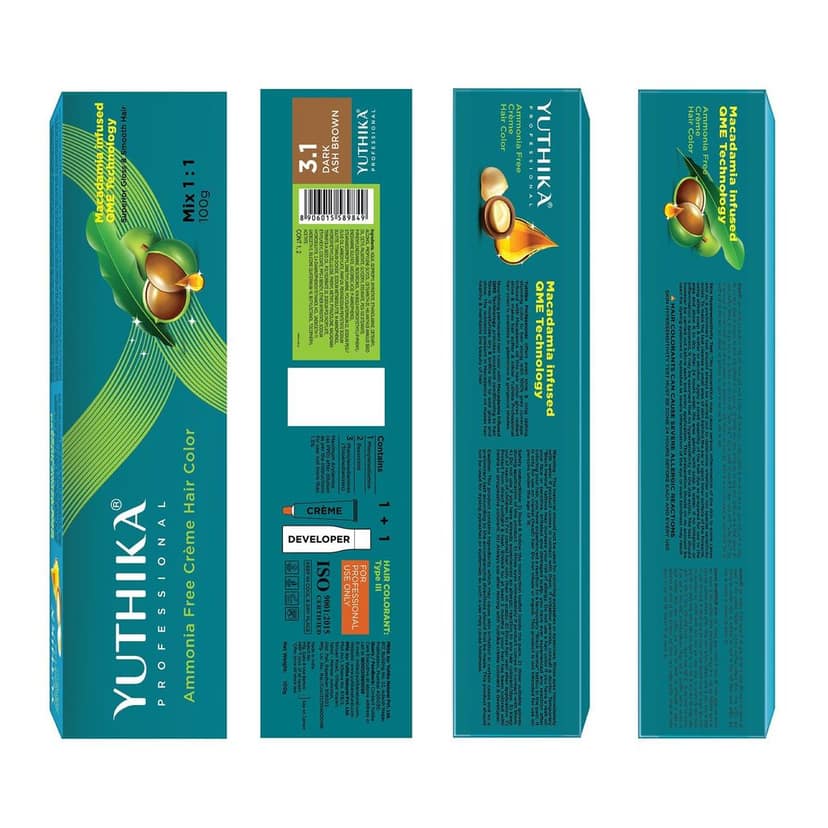 Yuthika Professional Creme Hair Color 3.1 Dark Ash Brown 100gm, Permanent Hair Colour, Professional Salon Hair Colour view 2
