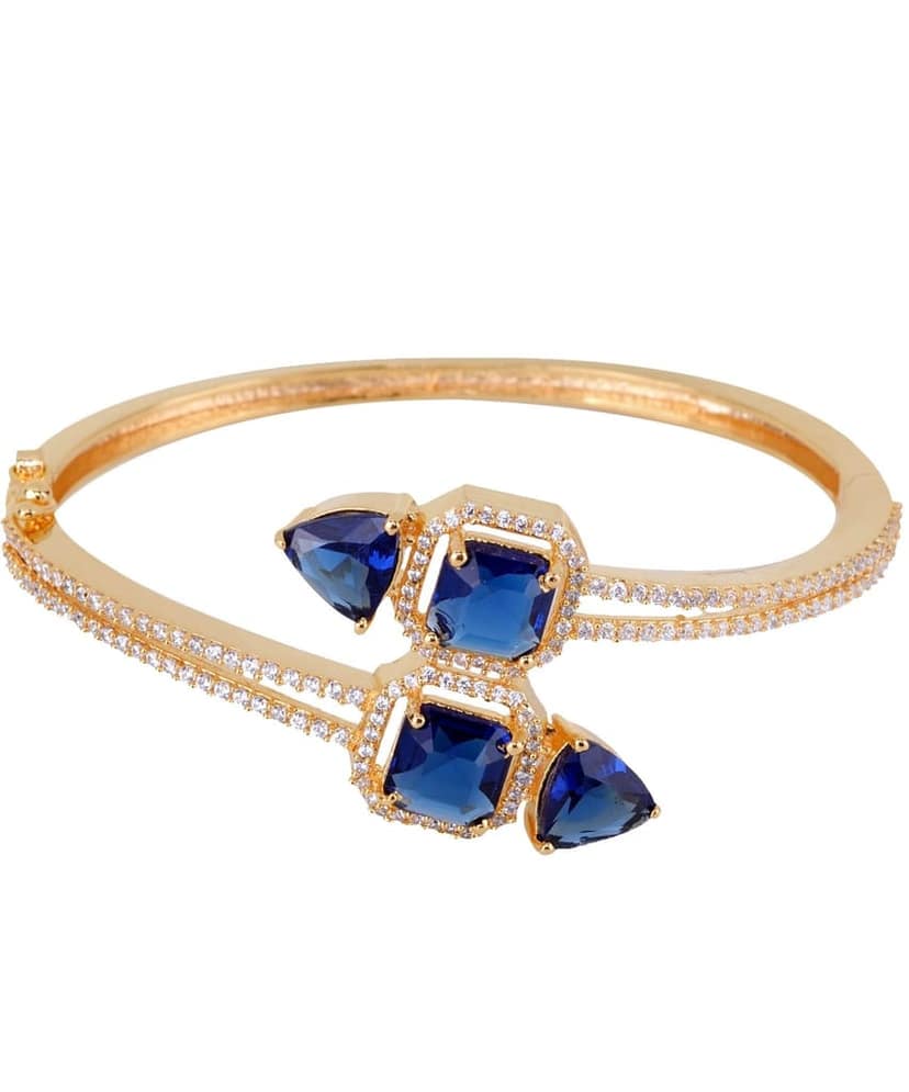 Gold plated Blue AD studded handcrafted stylish Bracelet for Women & Girls view 6