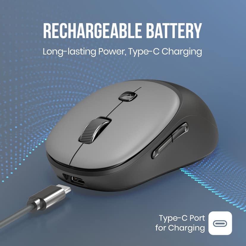 Portronics Toad Neo 6D Button Design, 2.4 Ghz RF Receiver, DPI Control Upto 3200, Type C Rechargeable Battery - Black view 3