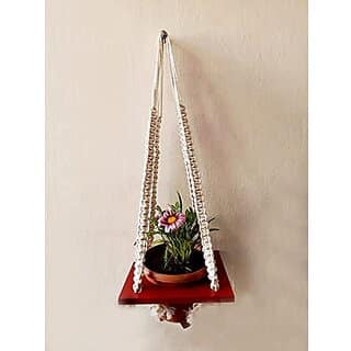 Khush Its Amazing Plant Macrame Hanger Shelf Indoor Hanging Planter Shelf Plant Hanger Shelf Boho Home Decor Cotton Rope (Maroon)