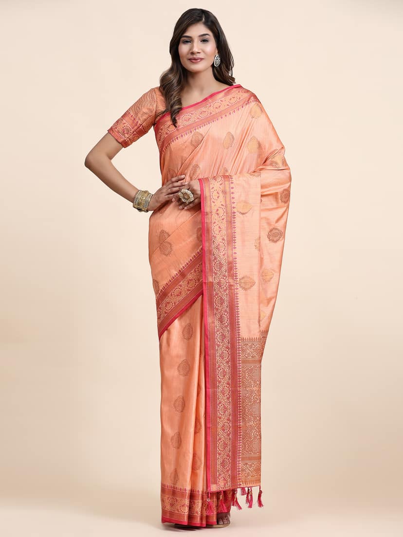 Yavira silk Women's Pink Handwoven Jacquard Saree view 2
