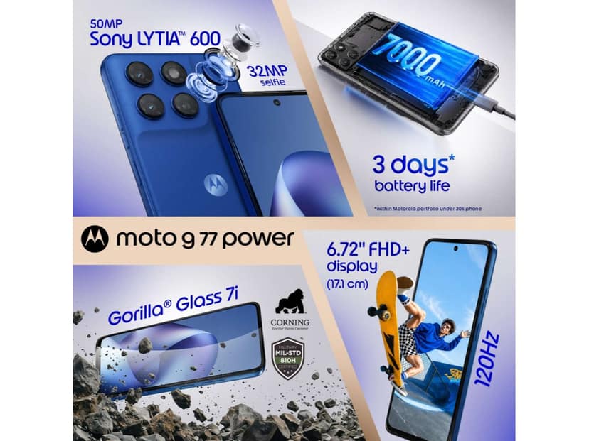 Motorola G77 Power Smartphone, 4GB RAM, 128GB Storage - PANTONE Nautical Blue view 2