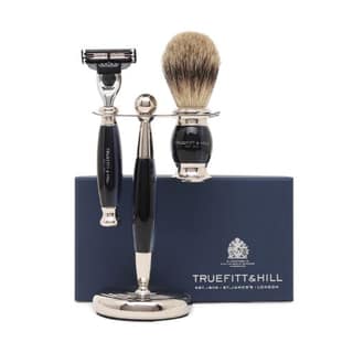 Truefitt & Hill Edwardian Set Faux Blue Opal Badger Brush,MachIII Razor,Stand 1 Piece
