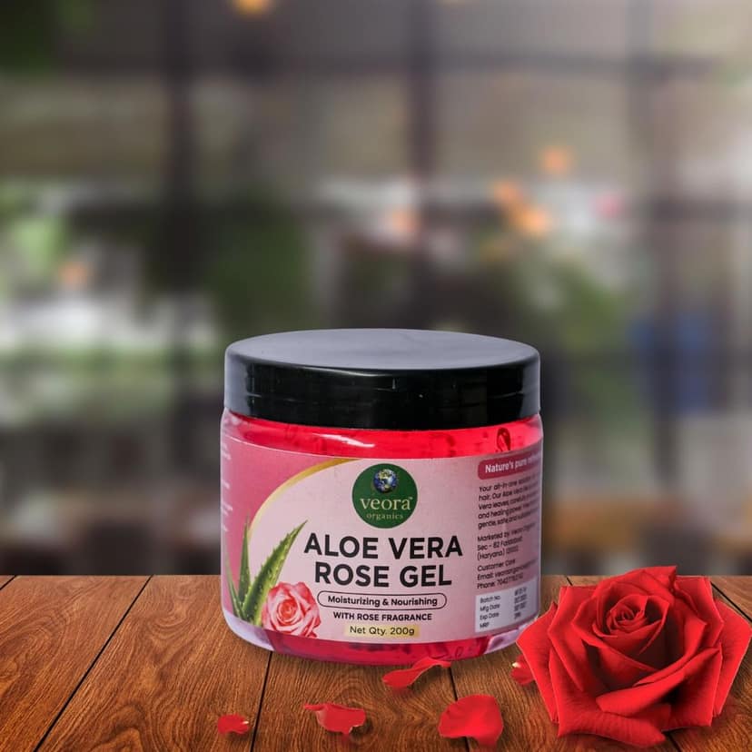Veora Organics Aloe Vera Rose Gel | Moisturizing & Nourishing Multi-Purpose Gel for Face, Skin & Hair | Hydrating Aloe Vera Gel with Rose Fragrance for Soft, Glowing Skin | Lightweight Daily Care | 200g view 5